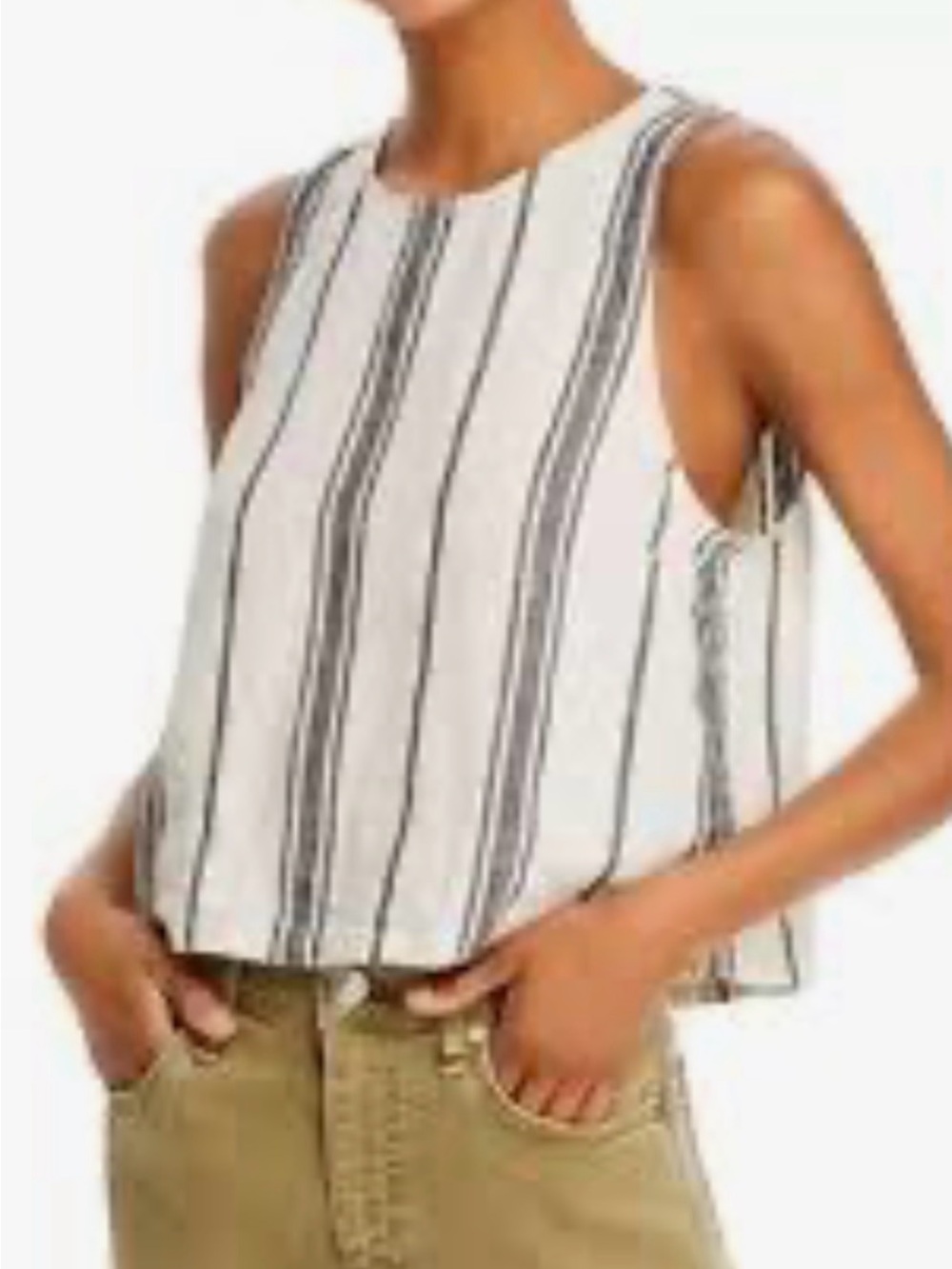 C&C California White Linen Tank Top with Gray Vertical Stripes. Size L
